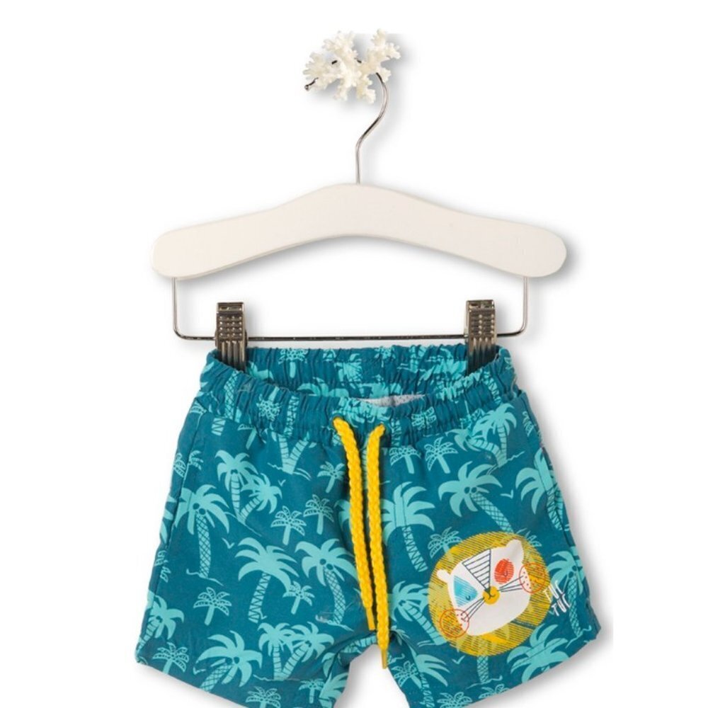 NWT TucTuc tropical teal swim shorts size 9/12 months